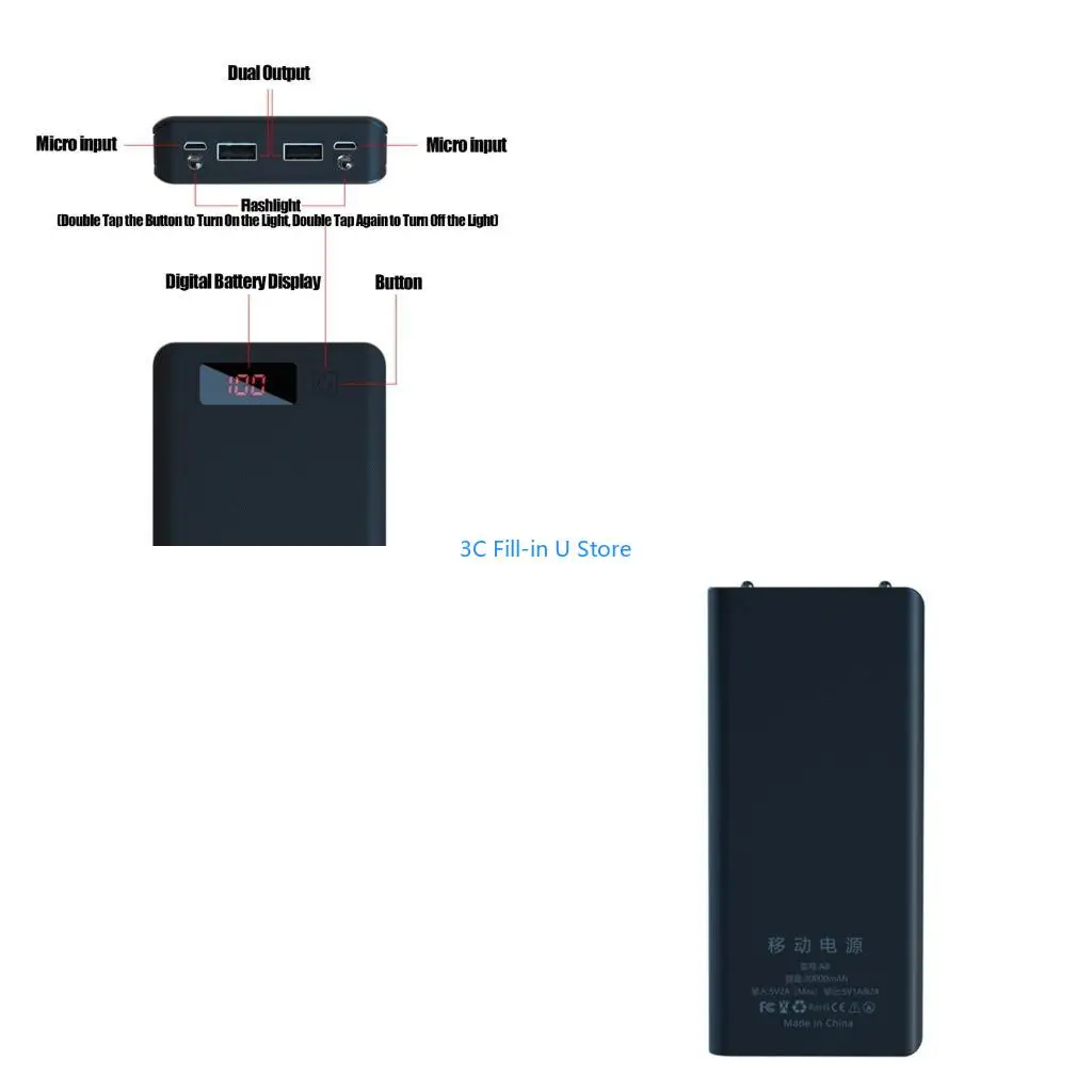 G8TA LCD Display 8x 18650 External Backup Battery Box for Case
