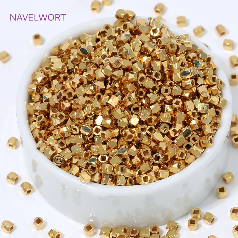 18K Gold Plated Rhombus Cut Spacer Beads For Jewelry,Separators For Beads,Brass Loose Beads,DIY Bracelet Making Accessories