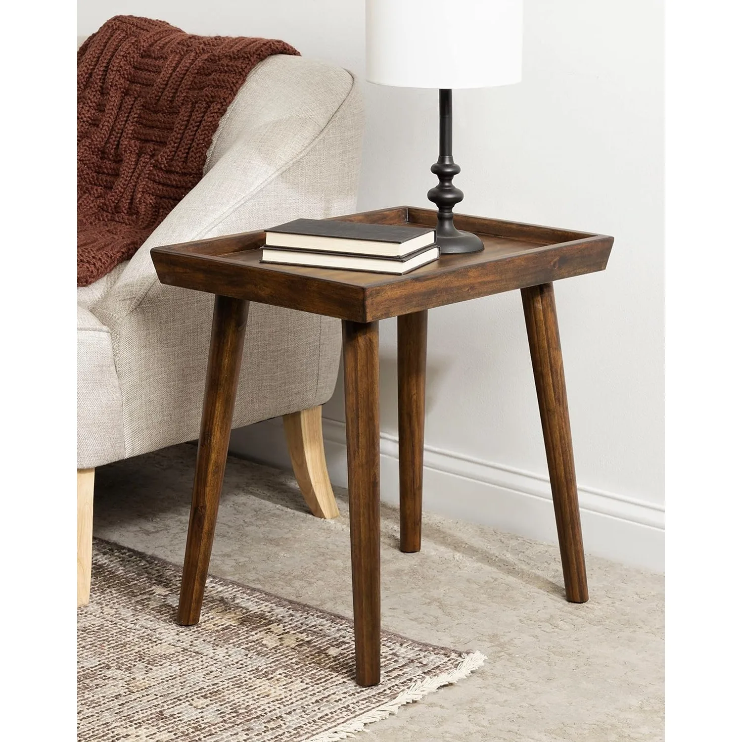 

Kate and Laurel Eastmont Rectangle Wood Side Table, 16 x 22 x 22, Walnut Brown, Large Mid-Century Wooden Bedroom Nightstand