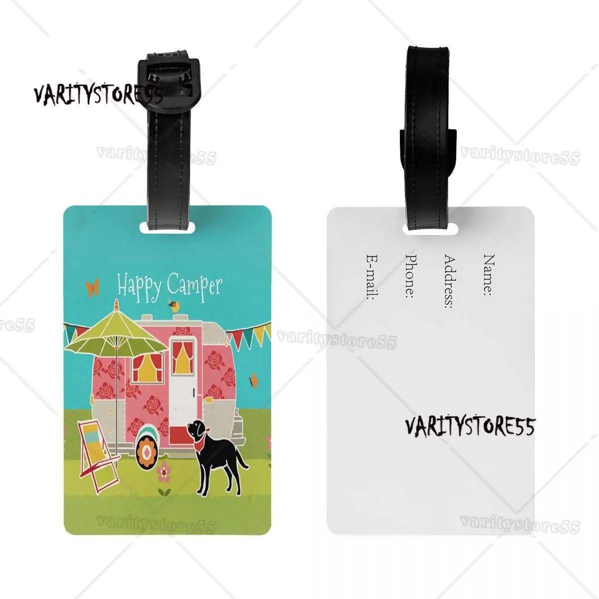 Happy Camper Luggage Tag Cartoon RV Adventure Camping Suitcase Baggage Privacy Cover ID Label