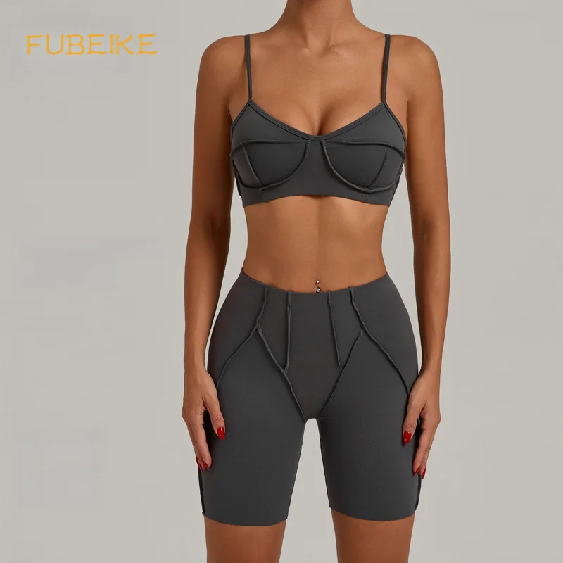 High Waist Brushed Biker Shorts Sports Bra Set Tight Fitting Quick Dry Summer Women Yoga Gym Running Fitness Outfit Activewear