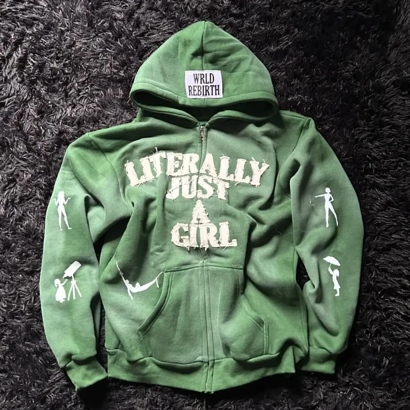 Mode Cartoon Brief Druck Muster Lose Hoodie Gothic Hip-Hop Beliebte Casual Sport Mäntel Punk Männer Frauen Zip Up Sweatshirt