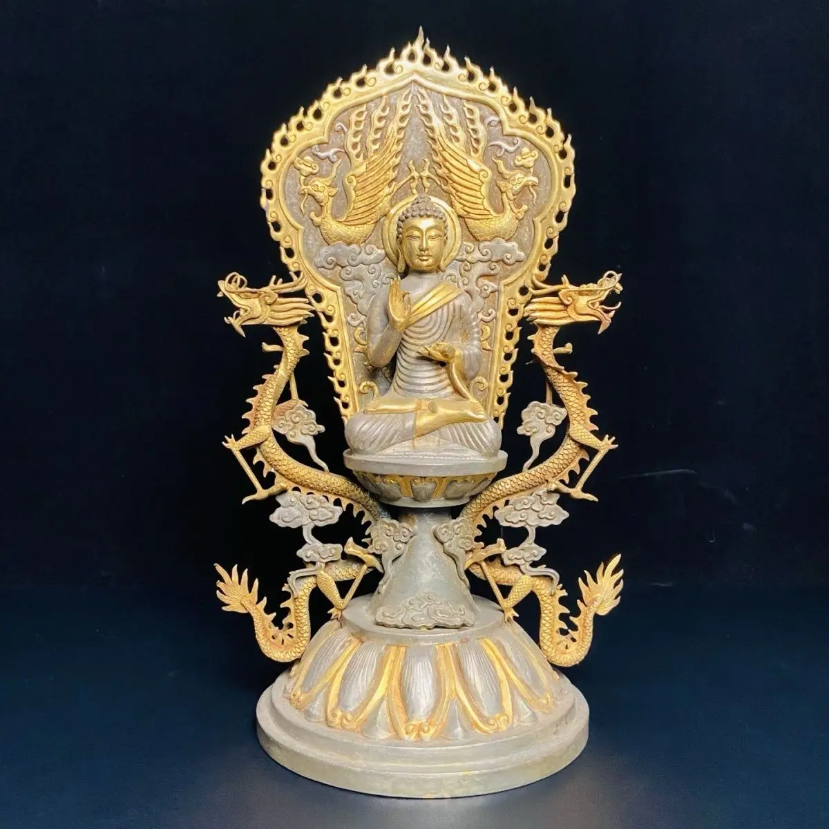 Buddha statue collection ornament high relief carving double dragon entrenched