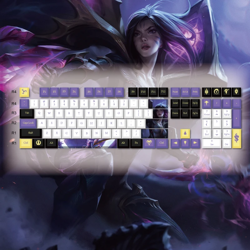 LOL K/DA ALL OUT Theme Keycap Thermal Sublimation PBT Mechanical Keyboard 104 Personalized Gaming Esports lol Yasuo