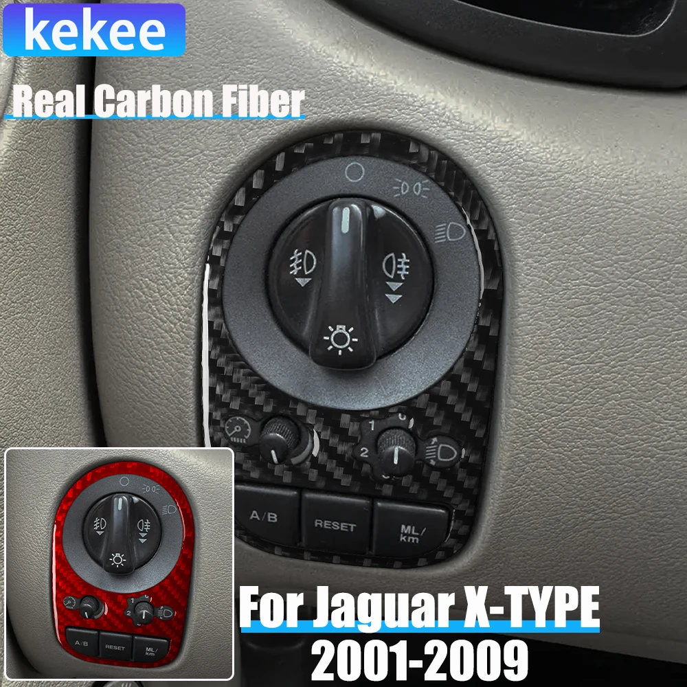Real Carbon Fiber Car Accessories Dashboard Headlight Switch Decorative Trim Cover Soft Sticker For Jaguar X-TYPE X400 2001-2009