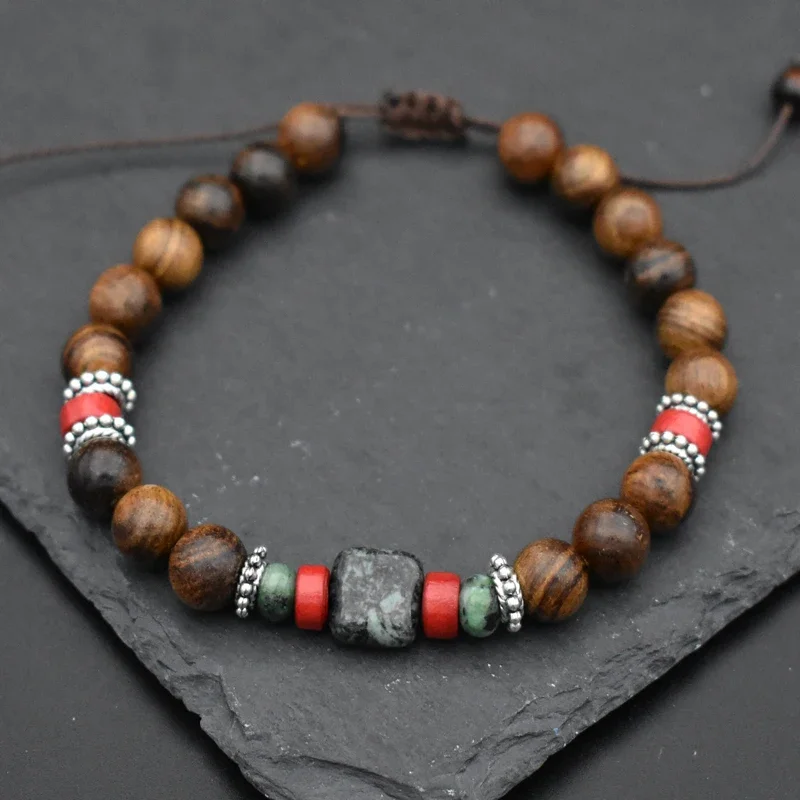 New Men Natural Coconut Bead Bracelet Vintage Meditation Wooden Bracelet Hematite Healing Braslet Wooden Pulsera