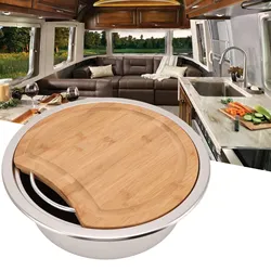360x120mm RV Stainless Steel Sink Large Capacity Hand Wash Basin With Bamboo Chopping Block For Boat Yacht