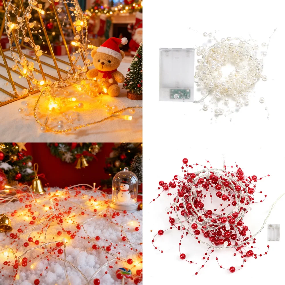 Pearl Beads String Lights, 30/50 LED Pearl Garland Lights Handmade Weave Fairy String Lights Battery Operated String Light