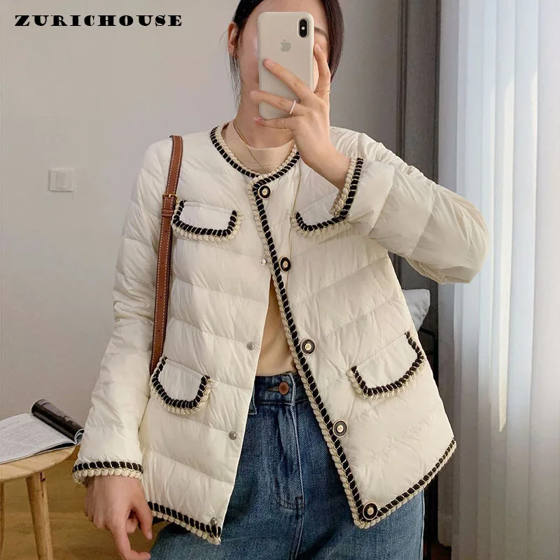 ZURICHOUSE Simple Casual Women Winter Puffer Jacket Femme Short Fashion Warm Ultra Light 90% White Duck Down Coat Female