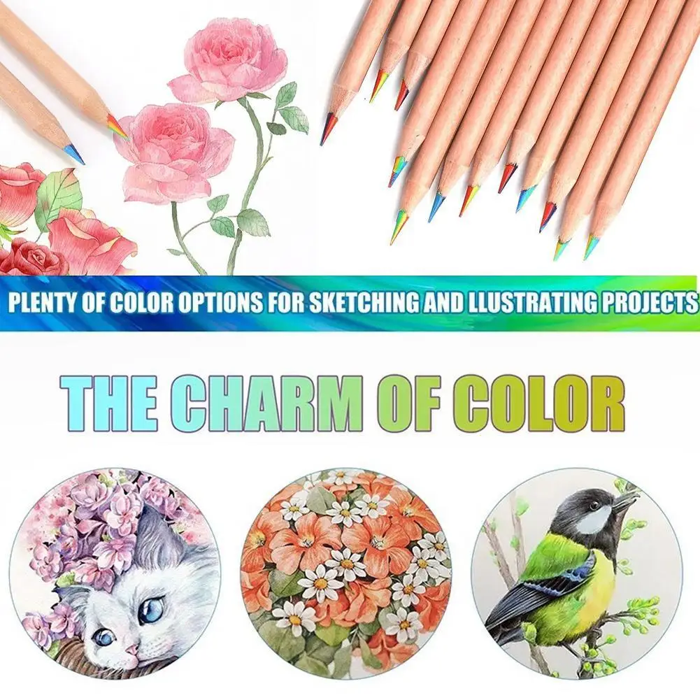 

5/10PCS Rainbow Colored Pencils Multicolored 7Colors In1 Pencils Kid Drawing Stationery Coloring Sketching Wooden Art Supplie