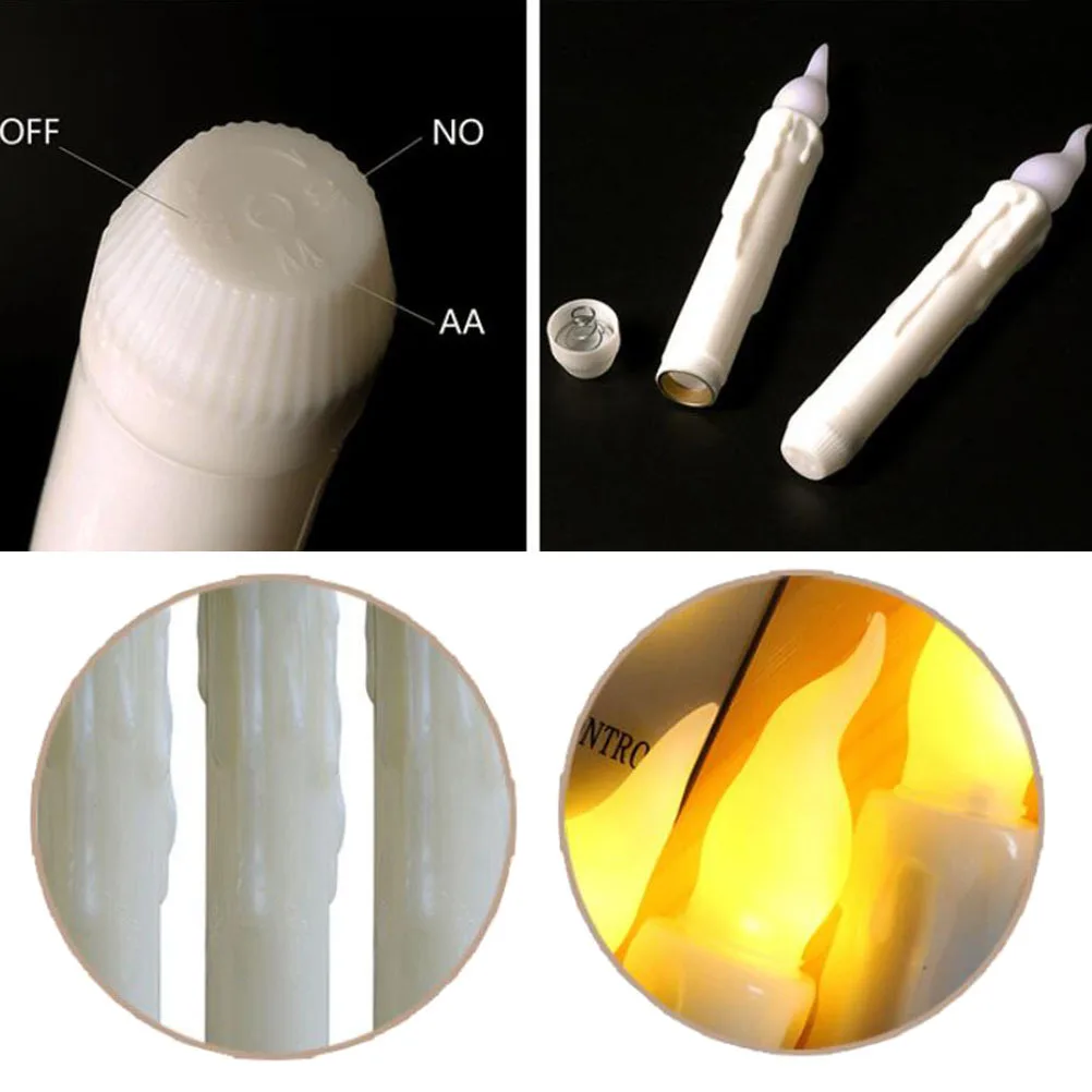 

6Pcs LED Electronic Flameless Flickering Lights Long Taper Lamps for Halloween Wedding Party Thanksgiving