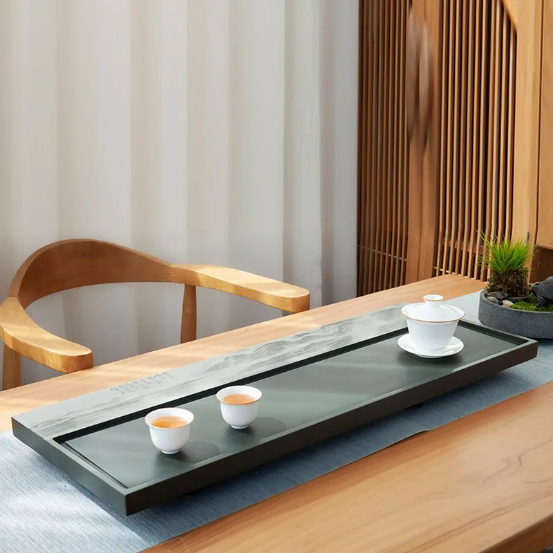 

Minimalist Modern Chinese Tea Tray Stone Big Drainage Pipe Serving Tea Tray Decoration Storage Bandeja Rectangular Kitchen