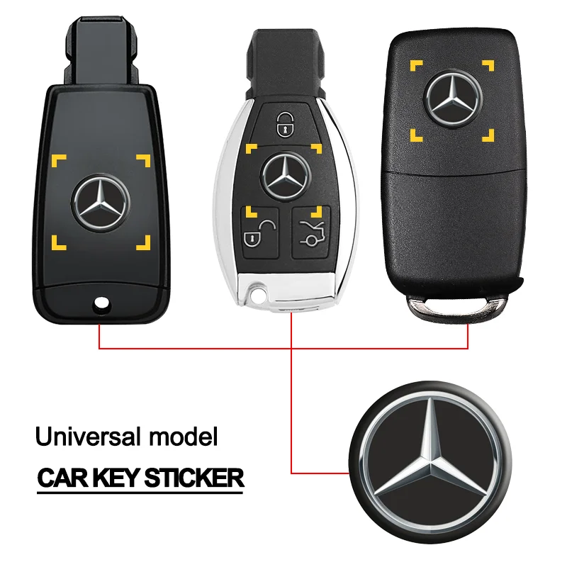 10/20PCS 3D Aluminum Car Key Shell Sticker for Mercedes Benz AMG A B R G Class W176 W202 W212 W222 GLA CLA Smart Fortwo 451 Gla