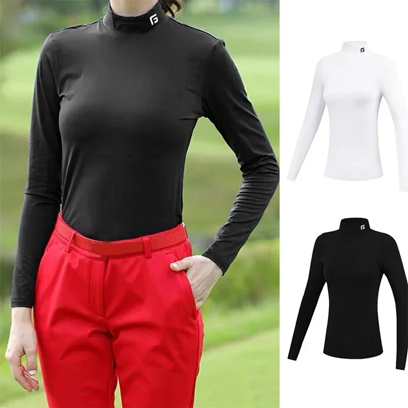 Golfist Winter Stand Collar Warm Underwear Lady Elastic Fleece Bottoming Shirts Women Slim Solid Golf Tops Sportwear