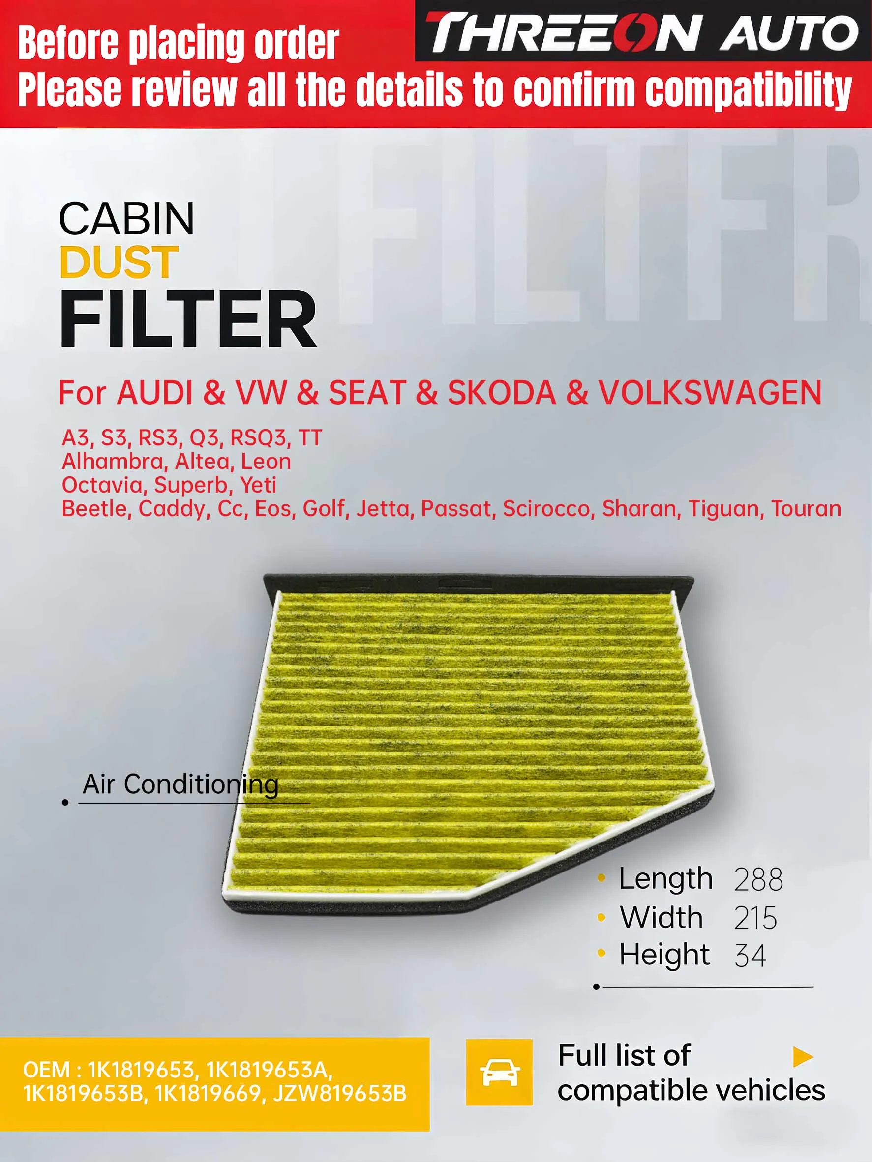 Para vw cc jetta passat sharan scirocco novo besouro tiguan golf audi a3 tt q3 mk9015 filtro de cabine = mann cuk2939