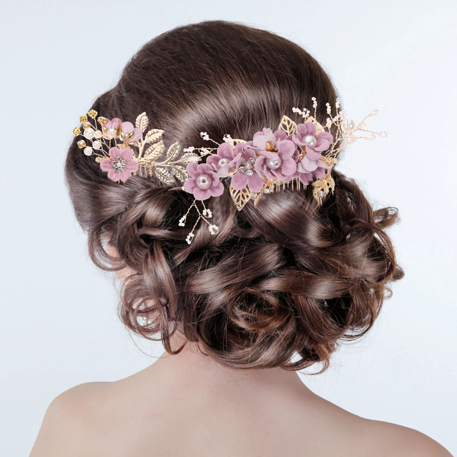 

4pcs Bridal Headpiece Elegant Flower Comb Pink Clips Romantic Bride Headdress Wedding Hair Accessories Hair Toppers For Bride