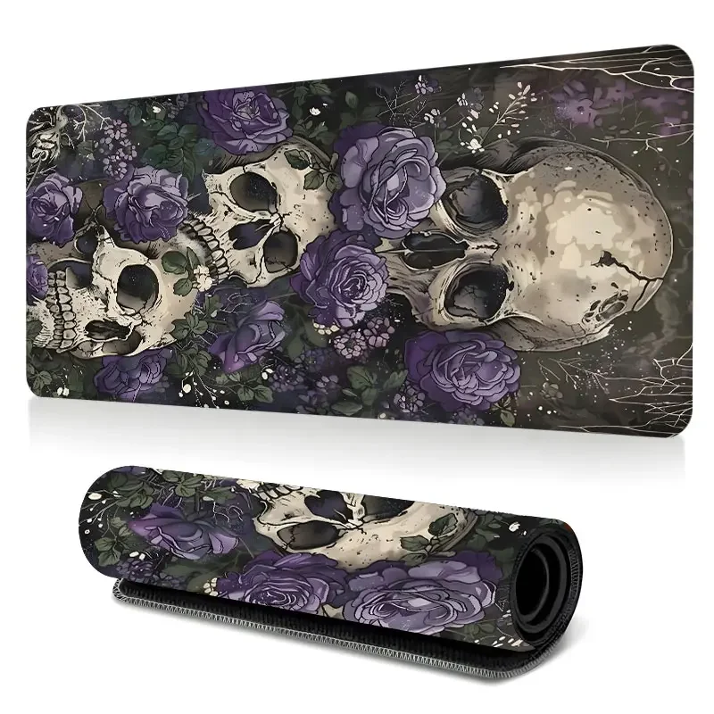 A large gaming mousepad with a purple scalloped floral pattern, the Scal & Rose desktop protective pad. Anti-slip rubber locking