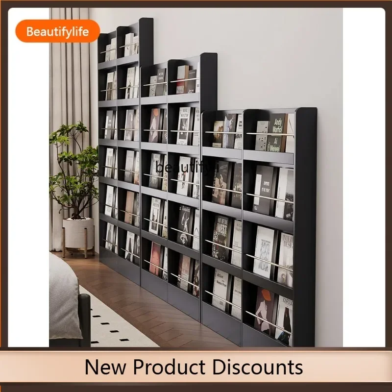 X  F109 Retro black ultra-thin bookshelf integrated wall cabinet floor-standing multi-layer magazine cabinet display cabinet