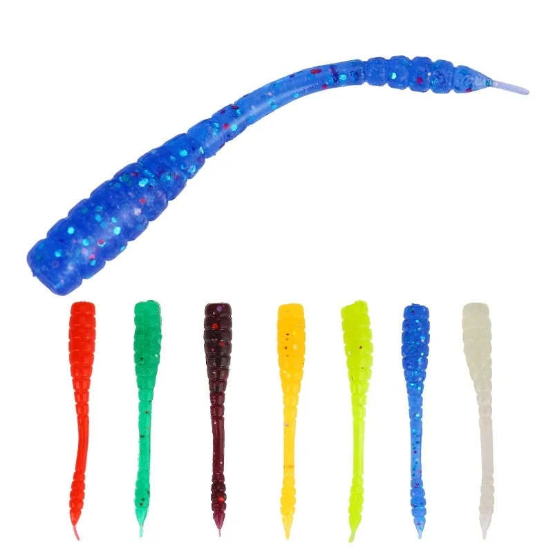 

50pcs Soft Baits 4.5cm/0.4g Soft Worm False Maggot Simulation Red Worm Fish Bait Luminous Lure Contains Sequins Fishing Lure Set