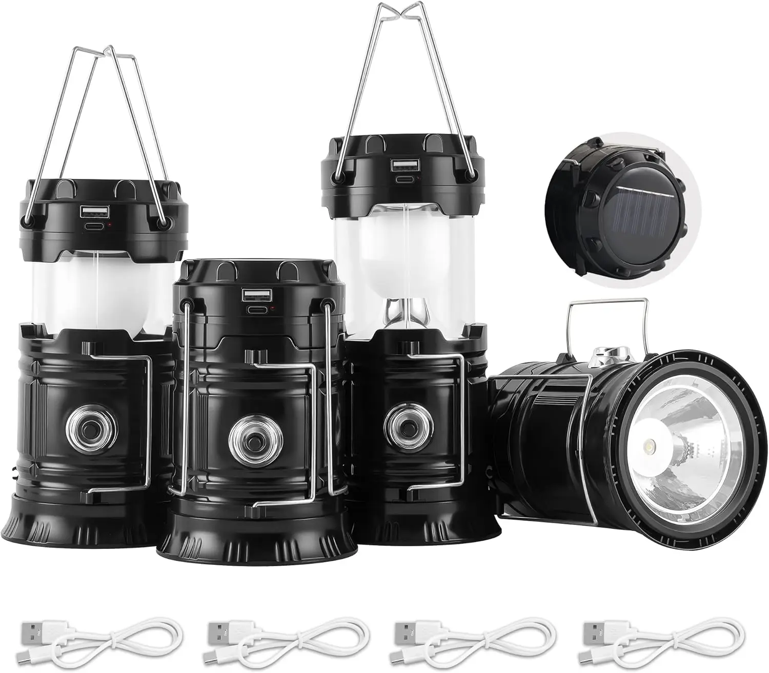 

Складной солнечный фонарь для кемпинга, перезаряжаемый через USB светодиодный фонарик для аварийных отключений электричества, для использования в помещении и на улице, набор из 4 штук