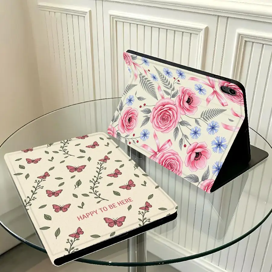 Butterfly Vine Pattern Case for Apple iPad Pro11 13 10th 7/8/9th Air 11 13 M4 M3 M2 A16 2026 with Pencil Slot Air 4/5/6th
