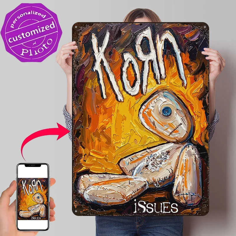 Korn Issues Album Cover Art Poster Retro 3D Printed Metal Signs Customized Wall Hanging Gift for Room Accessories Decor Luxury