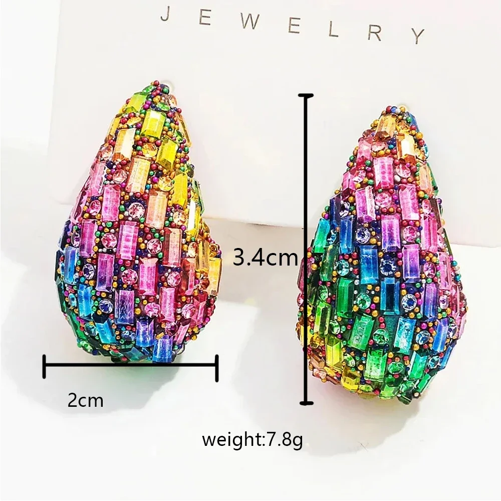 2026 New Trendy Crystal Chunky Waterdrop Hoop Earrings Dupes for Women Chunky Colorful Dome Teardrop Stud Earrings Jewelry Gifts