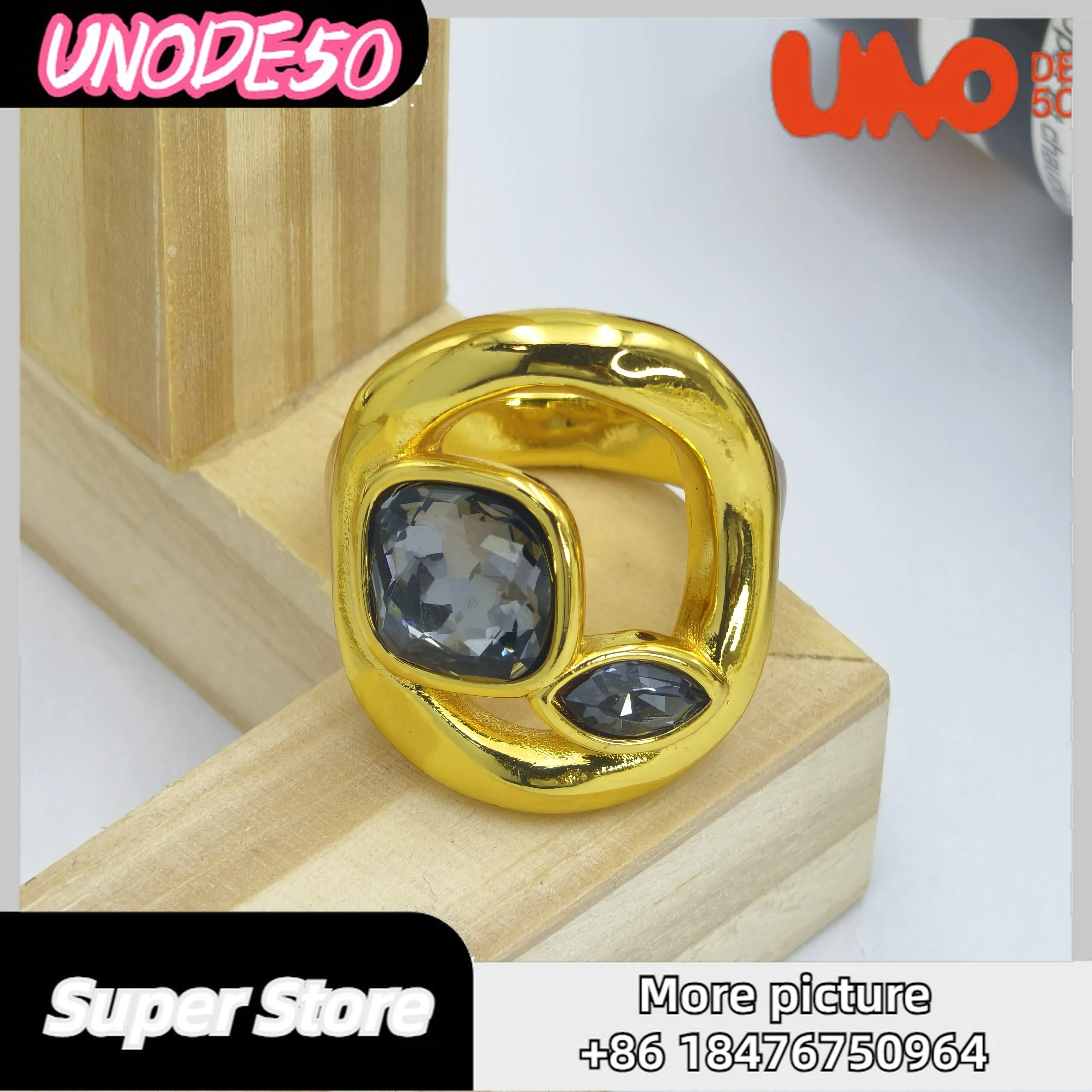 

2025 UNOde50 Original New Product Gold Personality Irregular Gray Crystal Ring Women's Fashion High Quality Gift