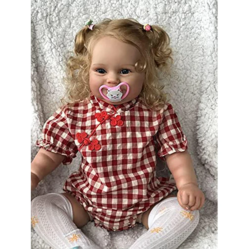 60cm Reborn Toddler Doll Maddie Newborn Baby Soft Cloth Body Pretty Blonde Hair Cheongsam Dress Girls Toys