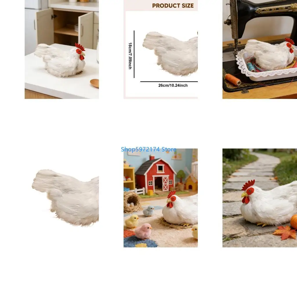 Y3NB Realistic Chicken Figurines Artificial Feathered Hen Chicken Statue Ornament