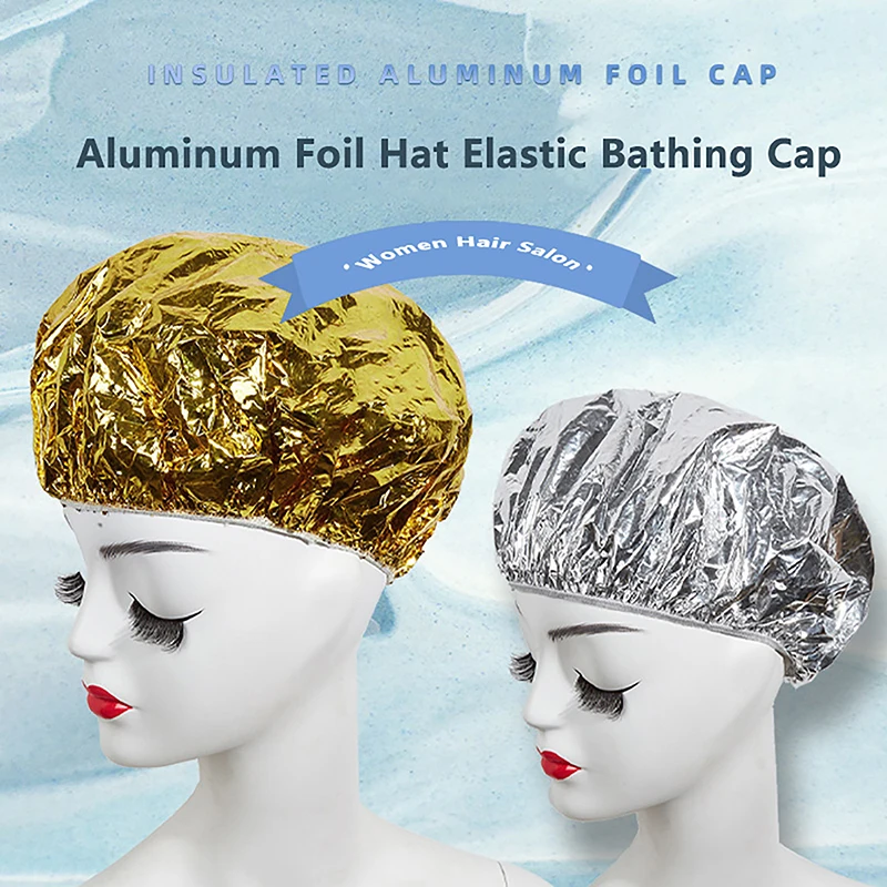 

2Pc Shower Cap Heat Insulation Aluminum Foil Insulation Hat Elastic Bathing Cap For Women Hair Salon Bathroom Hairdressing Salon