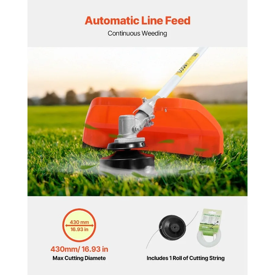 ماكينة تشذيب السلسلة 42.7CC ثنائية الأشواط تعمل بالغاز أداة تشذيب الأعشاب 16.9 ماكينة تشذيب العشب اللاسلكية متعددة الوظائف مع أسطوانة كتف