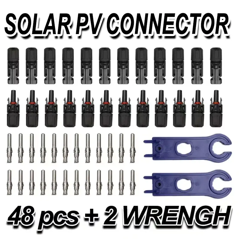 2,5/4/6mm² Solar-Steckverbinder-Set 48-teilig, PV-Steckverbinder (männlich/weiblich) mit Schraubenschlüssel, wasserdicht für Solarpanel-Verkabelung