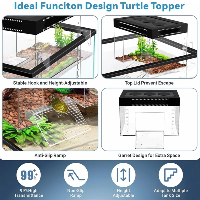 

ABLJ Регулируемая платформа для игры в виде черепахи 7,9X5,5X5,5 дюйма, акриловый топпер в виде черепахи для детской черепахи, полуводная детская терраска