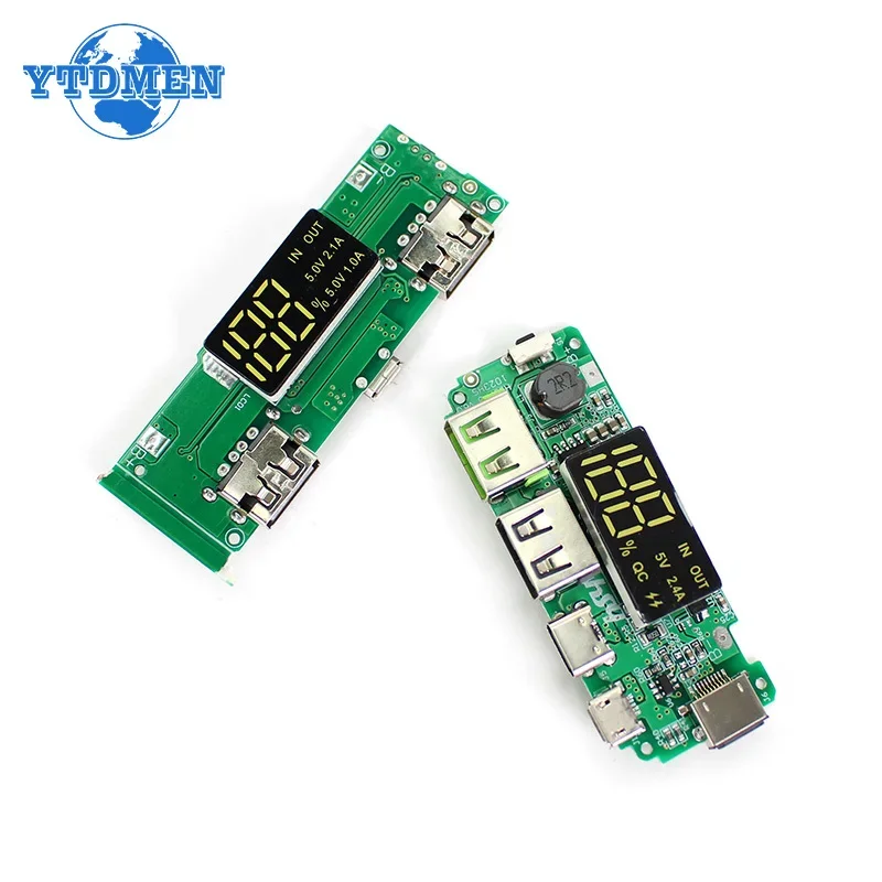 LED Dual USB 2.4A 5V Micro/Type-C USB Mobile Power Bank 18650 Charging Module Lithium Battery Charger Board Circuit Protection