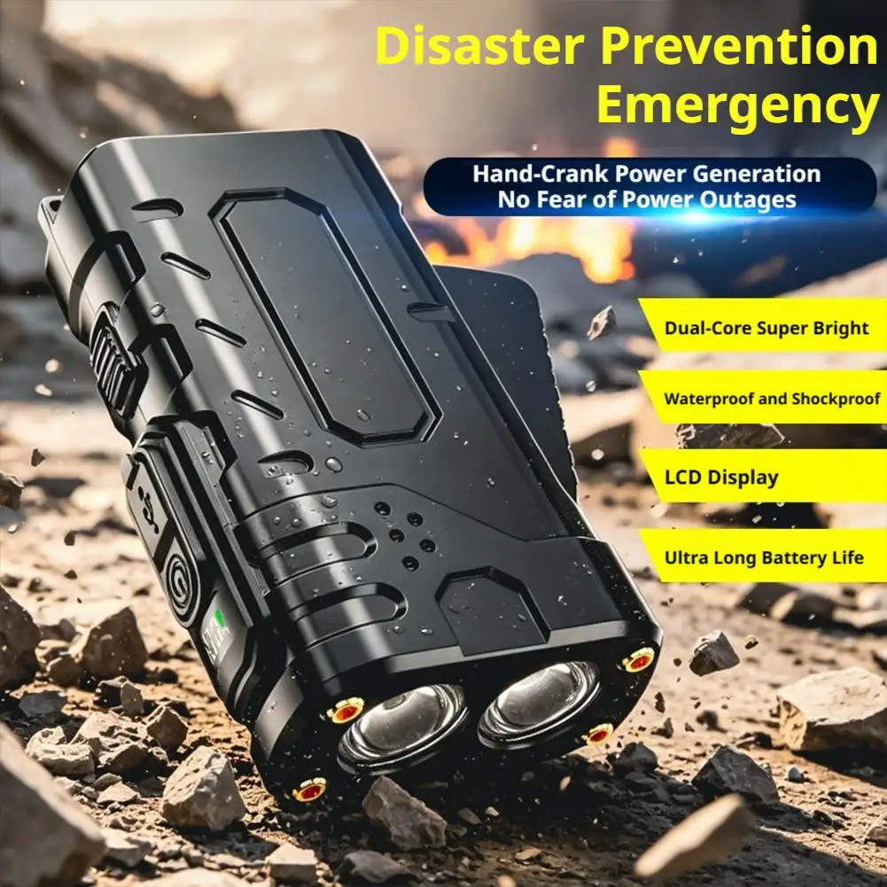 EDC LED Hand Press Emergency Flashlight USB Rechargeable Hand Crank Flashlight With Type-C Charging Cable for Camping Hiking