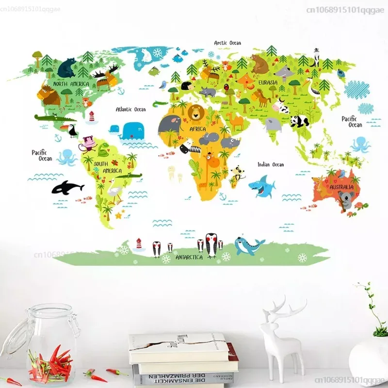 Cartoon World Map PVC DIY Self Adhesive Vinyl Wall Stickers Bedroom Home Decor for Children Room Decoration Art Wall Decal Mural