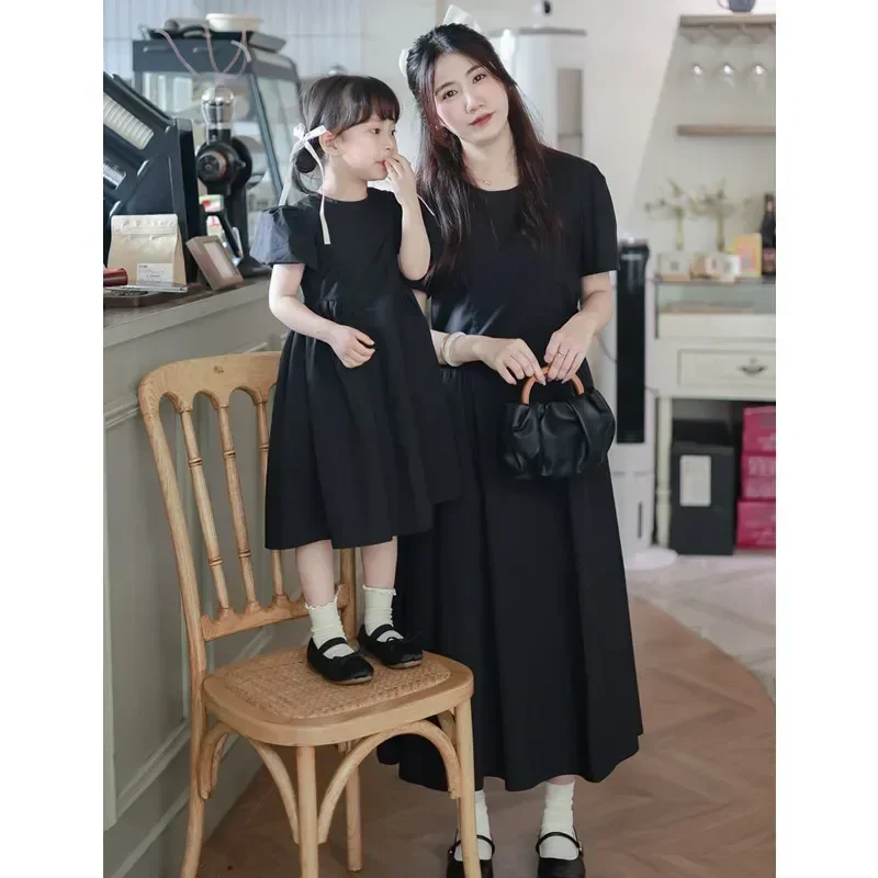 2024 Summer New Mother and Daughter Equal Dresses Mom and Baby Girls Short Sleeve Dress Mommy and Me Matching One Piece Clothing