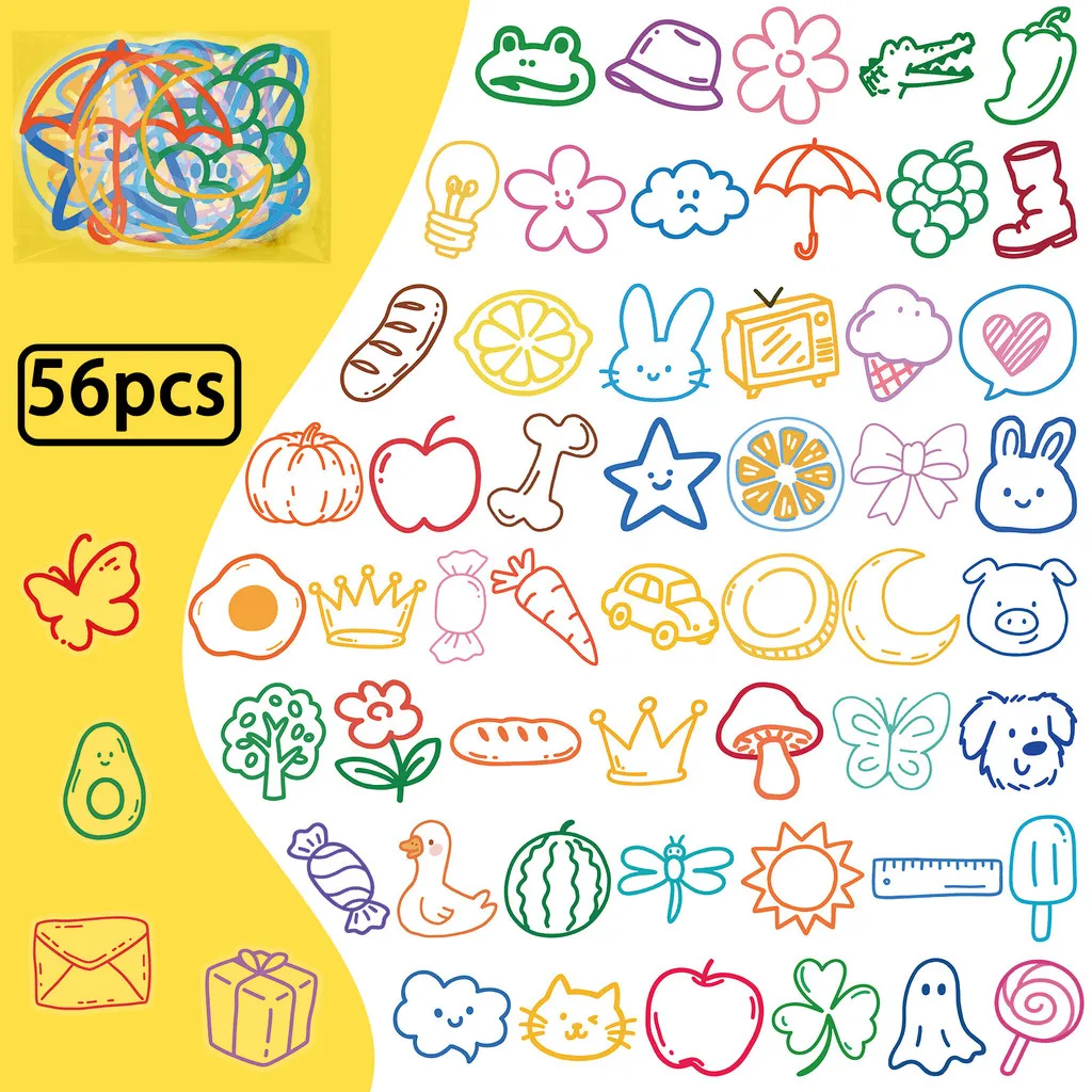Clear PET Color Line Drawing Sticker Pack 56 PCS Aesthetic Minimal Decorative Stickers for Notebook Golden Memory Stickers Store