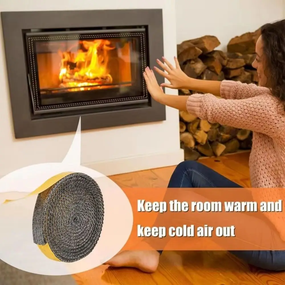 Self Adhesive Fireplace Seal Rope Heat Resistant Flat Wood Stove Gasket Tape Fiberglass Fireplace Door Gasket