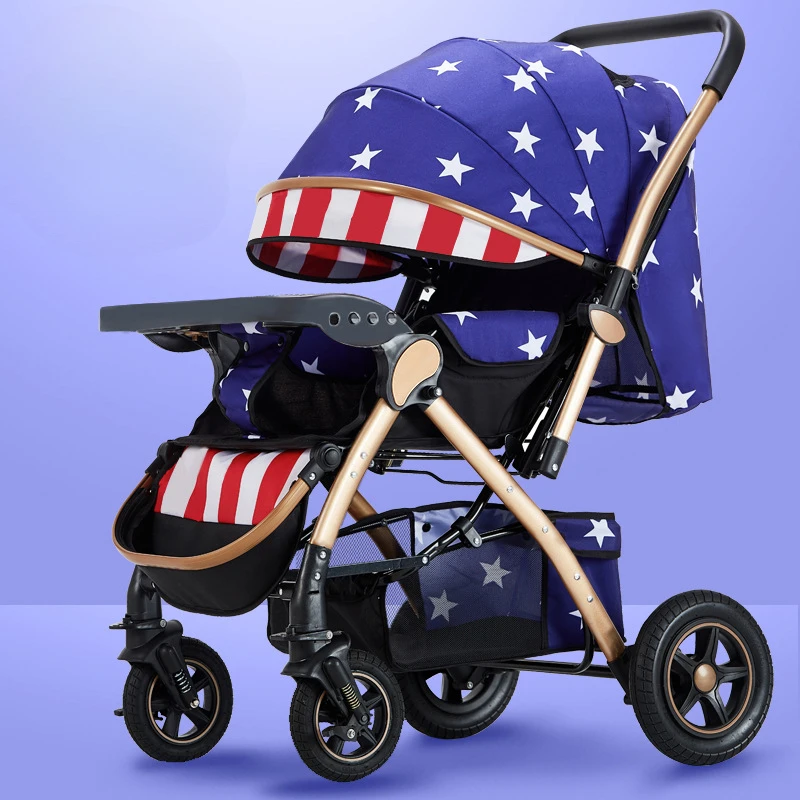 

Four-wheel Strollers High Landscape Strollers Baby Car Trolley Pram Baby Carriage Foldable and Washable Multifunctional Stroller