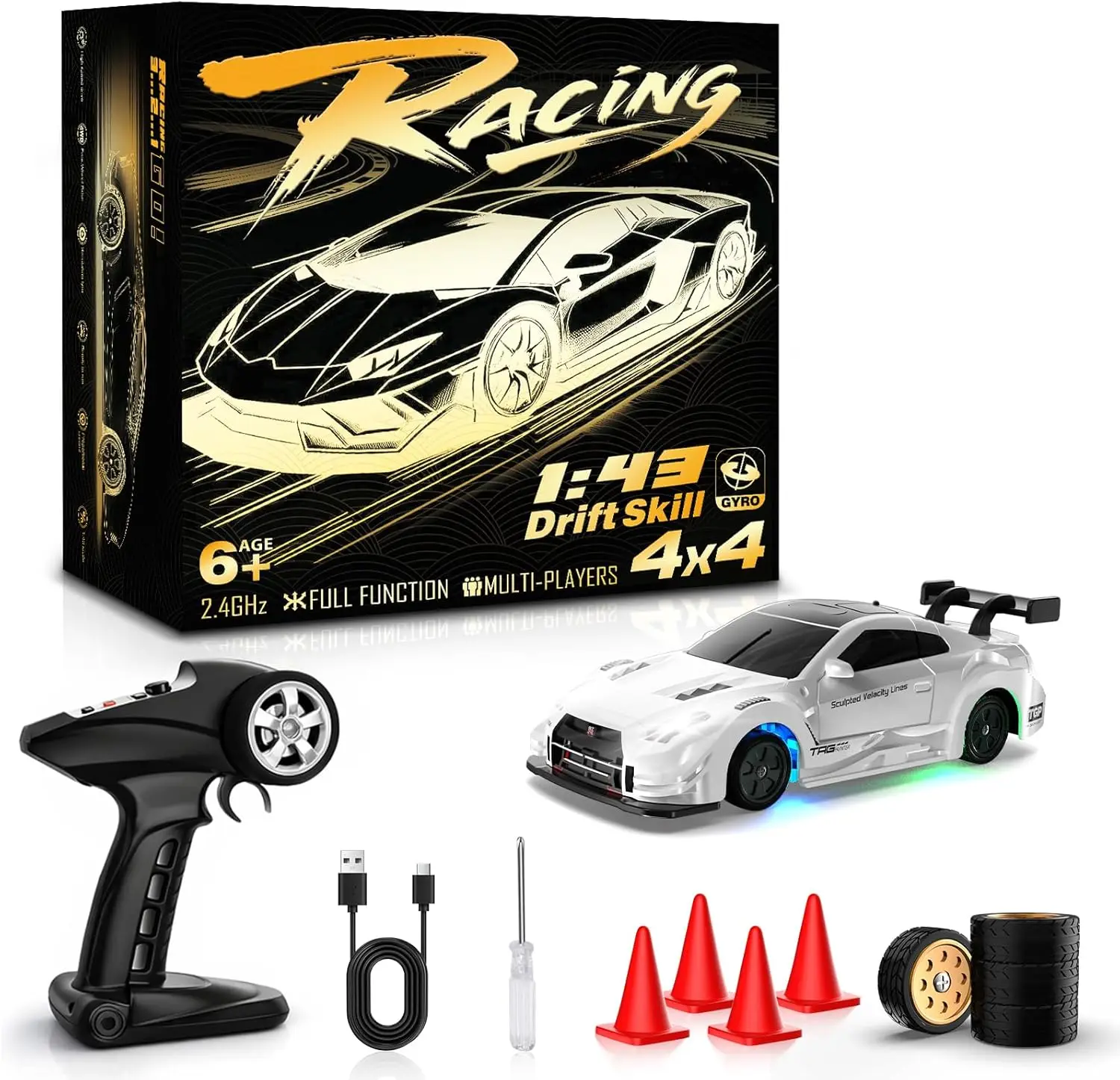 

RC Drift Car, 1/43 Mini RC Drift Car with Gyro, 2.4GHz Full Proportional Control, 20M/H 4WD High