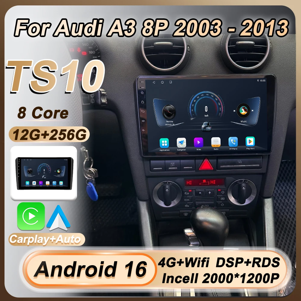 

2 Din For Audi A3 8P 2003 - 2013 Android 16 Carplay Stereo Car Radio Multimedia Video Player Touch Screen GPS BT 8 Core FM DSP