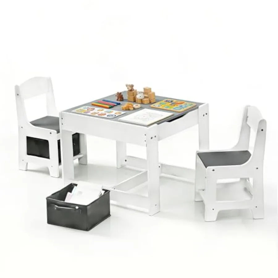 

Table and Chairs Set 3 in 1 Wooden Toddler Table with Storage Drawer and Detachable Tabletop for Toddler Baby Drawing Reading P