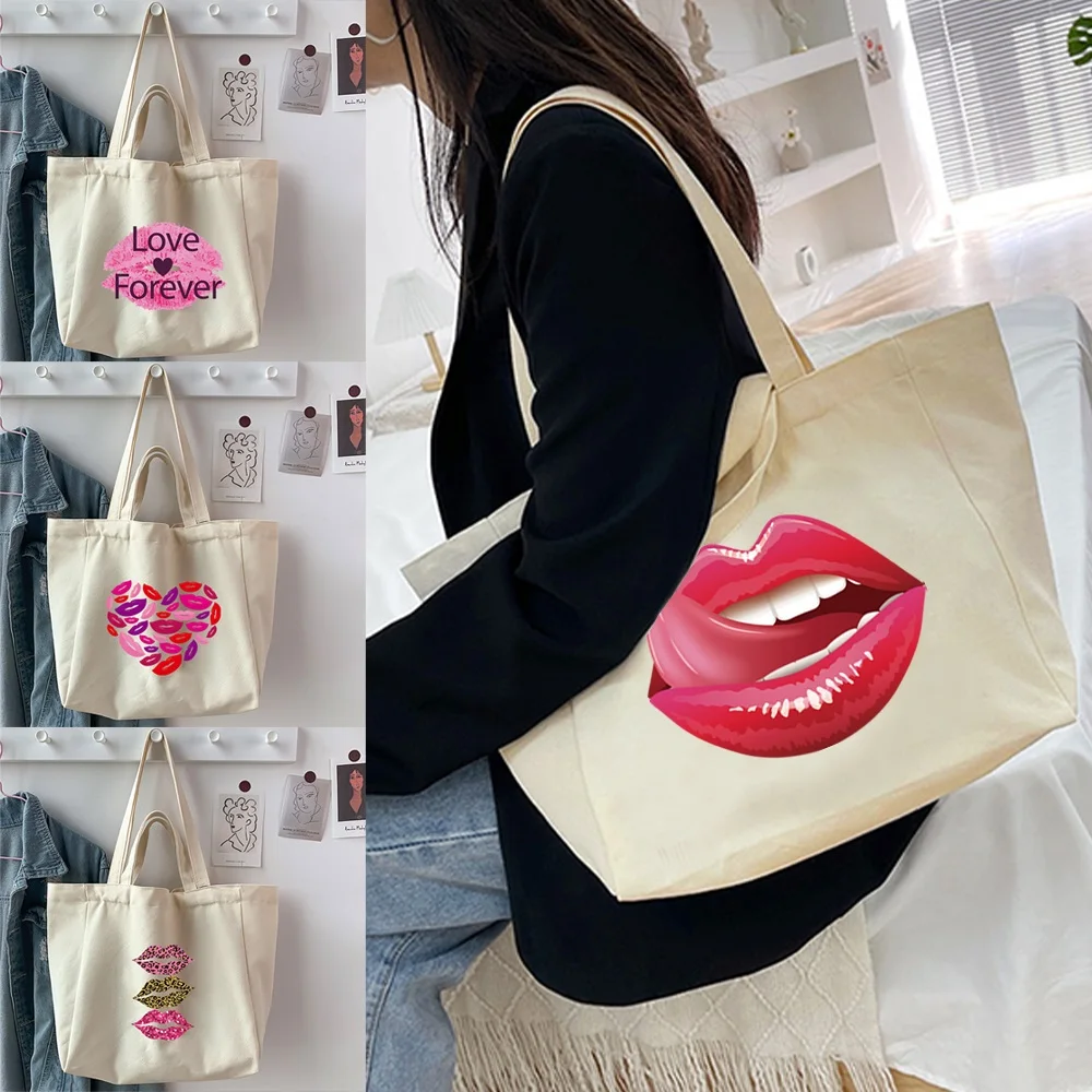 

Women's Casual Handbag Large Capacity Shoulder Bag Canvas Fashionable Shopping Bag Harajuku Mouth Printed Shopping Handbag