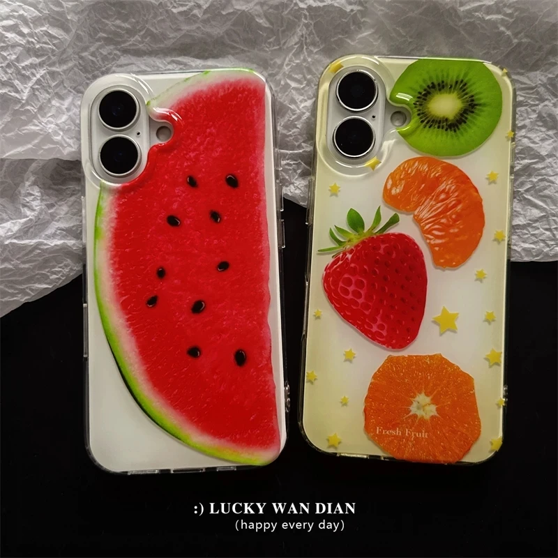 Funda de Teléfono con Diseño de Frutas de Verano (Fresa, Kiwi, Naranja, Sandía) para iPhone 17, 16, 15, 14, 13, 12, 11 Pro MAX Plus, 17 Air