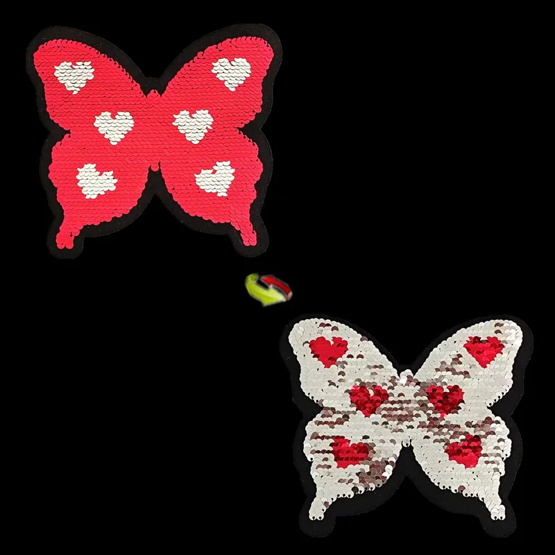 Sparkling Butterfly Sequin Heart Patch Double-Sided Two-Tone DIY Sew-On Applique for Clothing Decoration Adds Glamour to Apparel