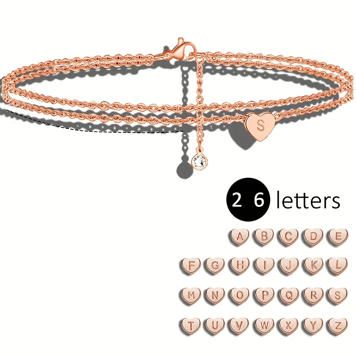 1 Love Letter Surname Bracelet Multi layered Chain Set with Zircon Stainless Steel Plated Rose Gold Girl Bracelet