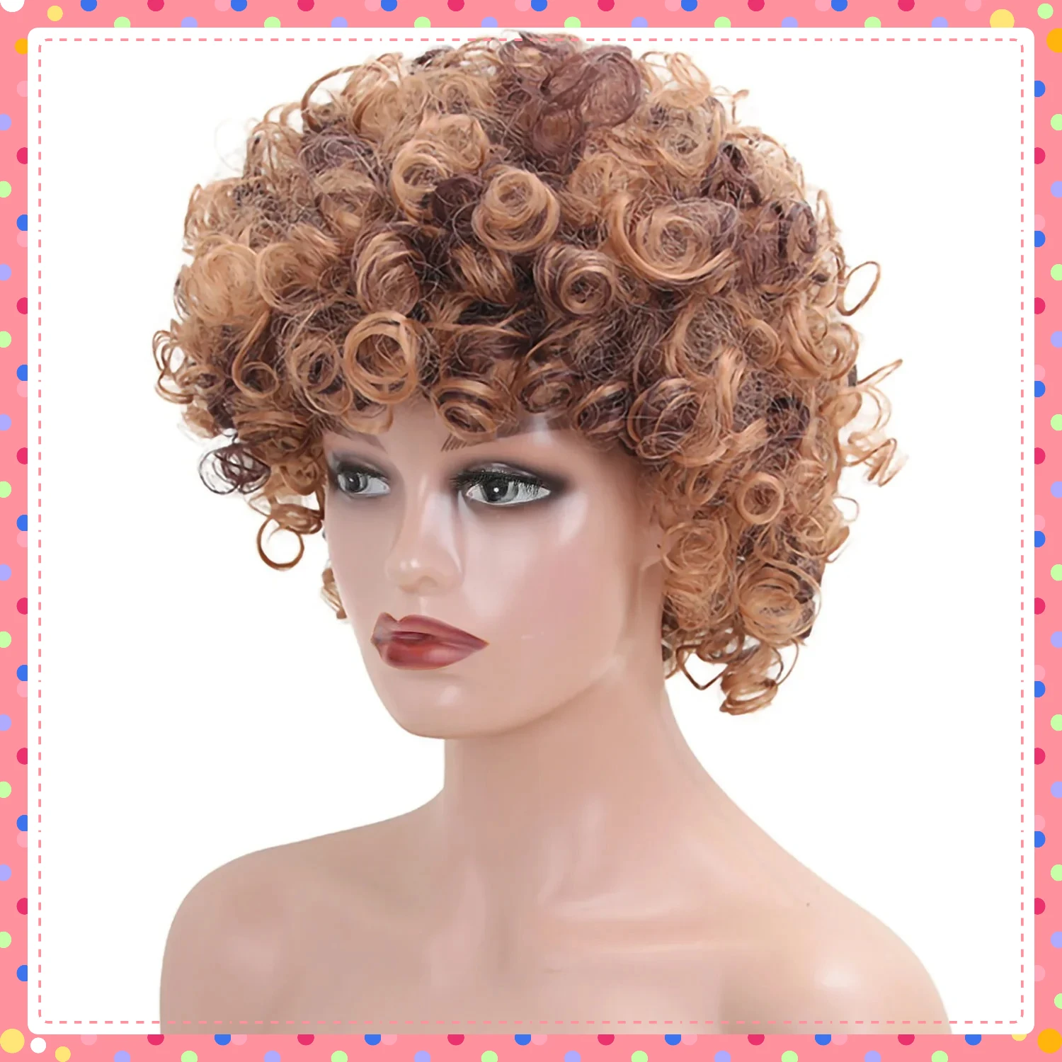 

Synthetic Short Curly Afro Wig Fluffy Brown Heat Resistant Fiber, Natural Look Cosplay Costume Hairpiece, Daily Party Wear