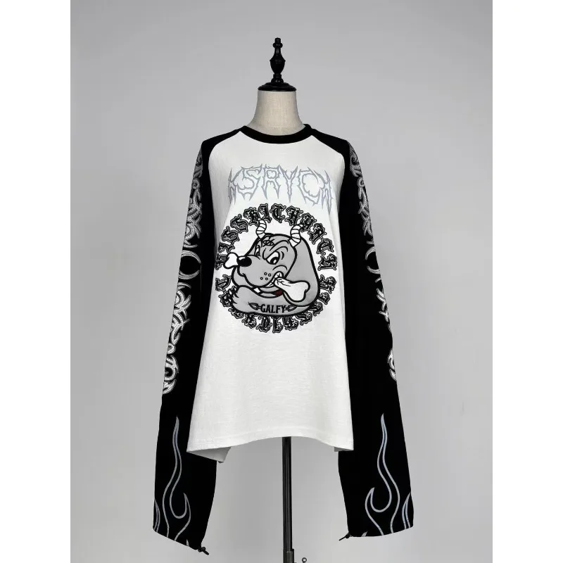 Japanese Street Subculture Long Sleeve T-shirts Harajuku Tattoo Prin Taesthetic Tees Women's Retro Y2k Oversize Loose Casual Top